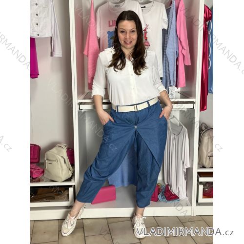 Nohavice voľnočasové riflové s opaskom dámske VERONA (S/M/L ONE SIZE) TALIANSKA MÓDA IMD26028