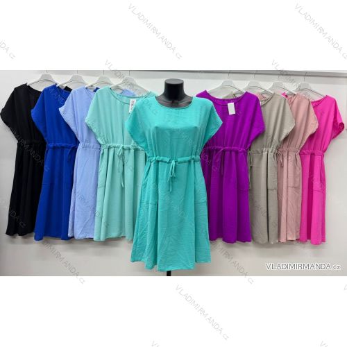 Šaty krátke letné sťahovací krátky rukáv dámske nadrozmer (44/46/48 ONE SIZE) TALIANSKA MÓDA IM426110
