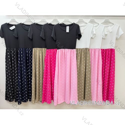 Šaty dlhé letné bodka s vreckami krátky rukáv dámske (S/M/L ONE SIZE) TALIANSKA MÓDA IM426112