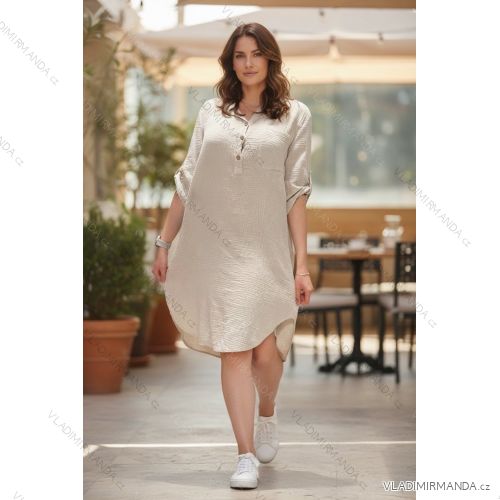 Šaty košeľové mušelín 3/4 dlhý rukáv dámske nadrozmer (52/54/56 ONE SIZE) TALIANSKA MÓDA IMD26055