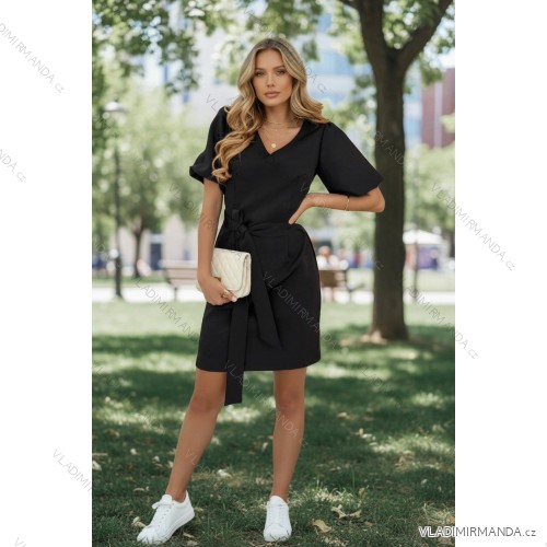 Šaty krátké elegantní letní krátký rukáv dámské (S/M/L ONE SIZE) ITALSKÁ MÓDA IMD26057 čierna S/M/L