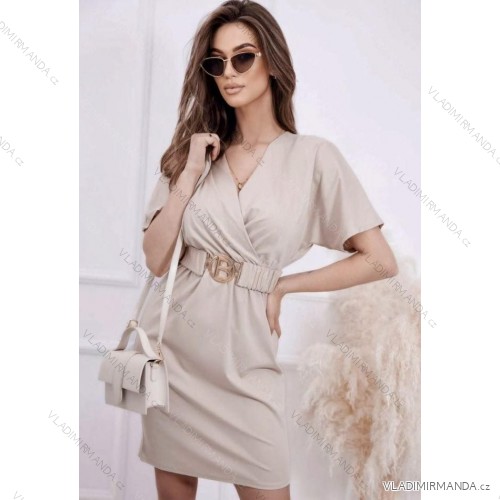 Šaty krátke elegantný letný krátky rukáv dámske (S/M/L ONE SIZE) TALIANSKA MÓDA IMD26058 béžová S/M/L