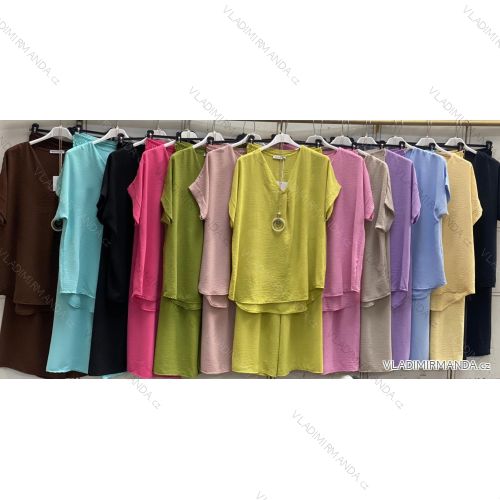 Súprava letné tričko krátky rukáv a nohavice dámske nadrozmer (50/52/54 ONE SIZE) TALIANSKA MÓDA IMC26102