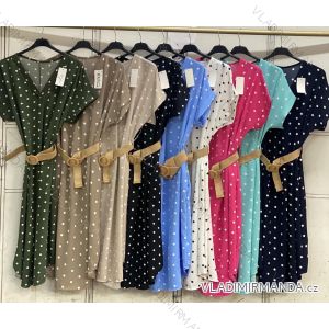 Šaty letná bodka s opaskom krátky rukáv dámske nadrozmer (46/48/50 ONE SIZE) TALIANSKA MÓDA IMC26105