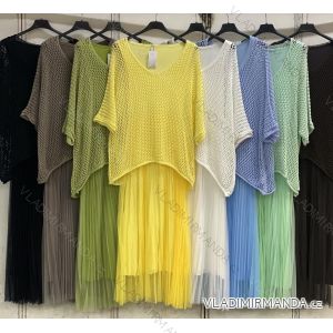 Súprava letný sieťovaný plášť krátky rukáv a šaty dámske nadrozmer (54/56/58 ONE SIZE) TALIANSKA MÓDA IMC26111