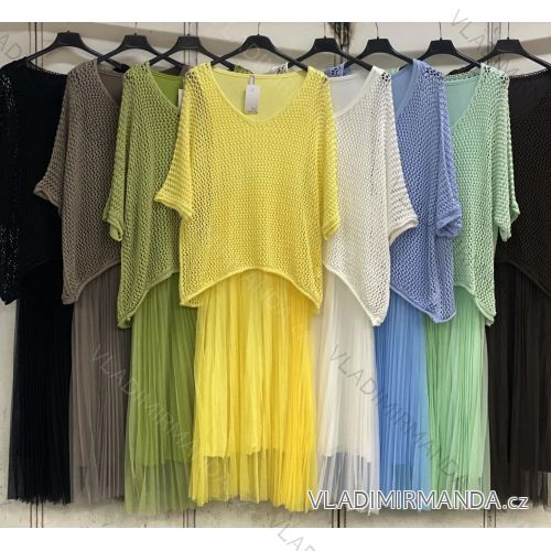 Súprava letný sieťovaný plášť krátky rukáv a šaty dámske nadrozmer (54/56/58 ONE SIZE) TALIANSKA MÓDA IMC26111