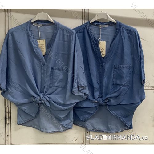 Košeľa riflová krátky rukáv dámska nadrozmer (54/56/58 ONE SIZE) TALIANSKA MÓDA IMC26122