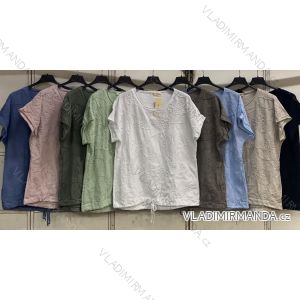 Tričko stahovací krátký rukáv dámské nadrozměr (44/46/48 ONE SIZE) ITALSKÁ MÓDA IMC26123