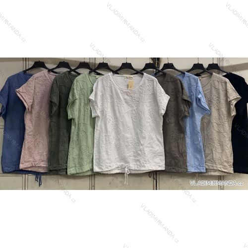 Tričko stahovací krátký rukáv dámské nadrozměr (44/46/48 ONE SIZE) ITALSKÁ MÓDA IMC26123