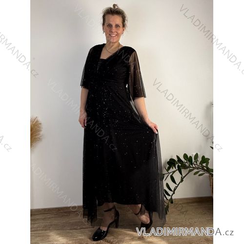Šaty spoločenské dlhé elegantný dlhý rukáv dámske AMANDA (44/46/48 ONE SIZE) TALIANSKA MÓDA IMPSH2420033/DU 44/46/48 čierna