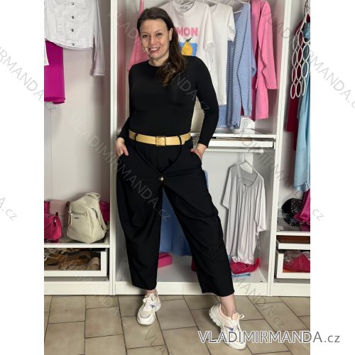 Nohavice voľnočasové s páskem dámske ELEN (S/M/L ONE SIZE) TALIANSKA MÓDA IMC26070/DU S/M/L čierna