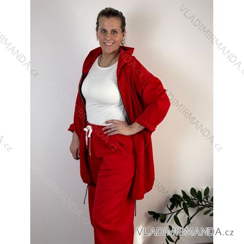 Mikina predĺžená s kapucňou na zips dlhý rukáv dámska nadrozmer (52/54/56 ONE SIZE) TALIANSKA MÓDA IM426081/DU  červená