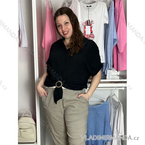Košeľa elegantný krátky rukáv dámska BARBARA (S/M/L ONE SIZE) TALIANSKA MÓDA IMC26048/DU S/M/L čierna