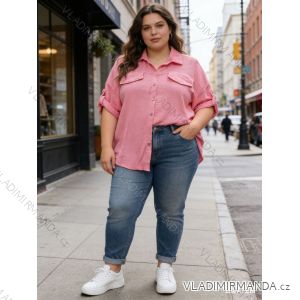 Košeľa klasik mušelínová krátky rukáv dámska nadrozmer (50/52/54 ONE SIZE) TALIANSKA MÓDA IM426113