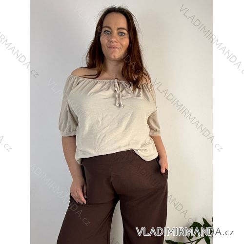 Halenka krátky rukáv dámske nadrozmer PRUE (50/52/54 ONE SIZE) TALIANSKA MÓDA IM426075/DUR 50/52/54 béžová