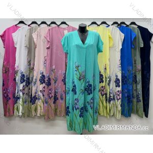 Šaty dlhé letné kvetinové krátky rukáv dámske nadrozmer (46/48/50 ONE SIZE) TALIANSKA MÓDA IM426124