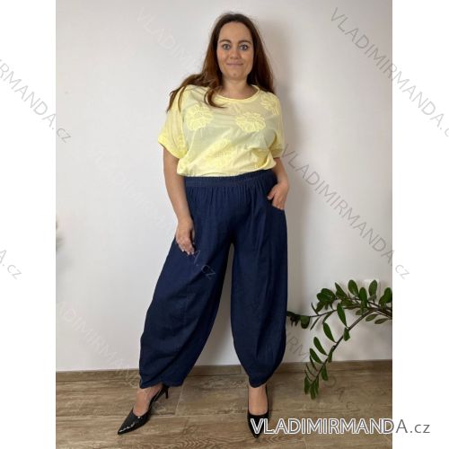 Nohavice dlhé letné dámske nadrozměr INES (42/44/46 ONE SIZE) TALIANSKA MÓDA IMSM260002/DUR m. modrá 42/44/46