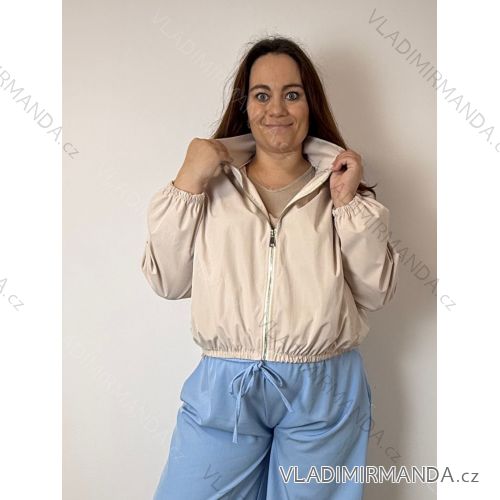 Bunda krátka oversize dlhý rukáv dámska nadrozměr ZITA(42/44/46 ONE SIZE) TALIANSKA MÓDA IMWCM26001/DUR  svetlo béžová