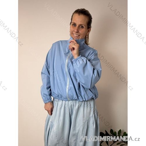 Bunda krátka oversize dlhý rukáv dámska nadrozměr ZITA(42/44/46 ONE SIZE) TALIANSKA MÓDA IMWCM26001/DUR  svetlo modrá