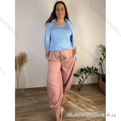 Nohavice letné dámske nadrozmer EVA (42/44/46 ONE SIZE) TALIANSKA MÓDA IMC26076/DR  růžová světlá