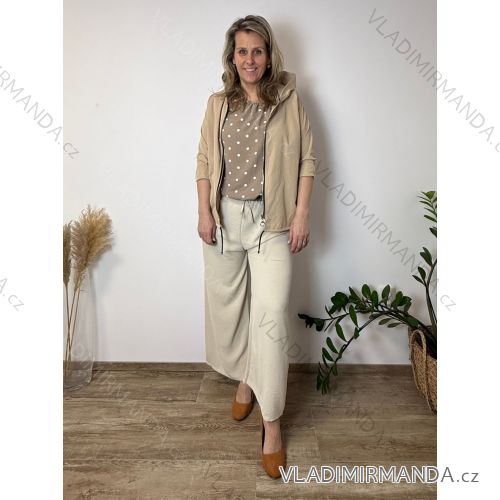 Nohavice oversize dlhé letné dámske nadrozmer RENATE (42/44/46 ONE SIZE) TALIANSKA MÓDA IM42600013/DUR  béžová