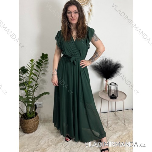 Šaty letné šifónové krátky rukáv dámske AMANDA (S/M/L ONE SIZE) TALIANSKA MóDA IM42600014/DUR Smaragdová S/M/L
