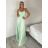 Šaty dlhé elegantné letné na ramienka dámske (XS/S/M ONE SIZE) TALIANSKA MÓDA IMM25M40243/DUR  zelená lipová S/M