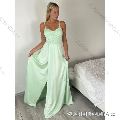 Šaty dlhé elegantné letné na ramienka dámske (XS/S/M ONE SIZE) TALIANSKA MÓDA IMM25M40243/DUR  zelená lipová S/M