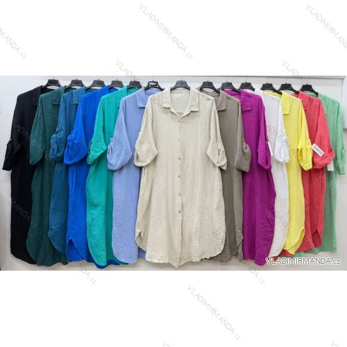 Šaty košeľové letný mušelín 3/4 krátky rukáv dámske nadrozmer (48/50/52 ONE SIZE) TALIANSKA MÓDA IM426141