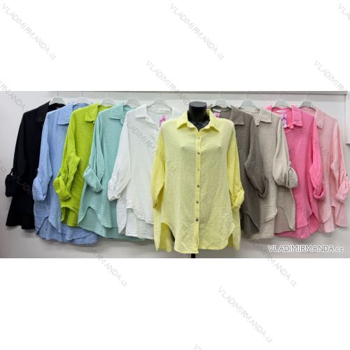 Košeľa klasik mušelínová krátky rukáv dámska nadrozmer (50/52/54 ONE SIZE) TALIANSKA MÓDA IM426147