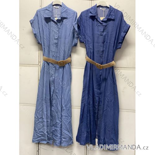 Šaty dlouhé košilové krátký rukáv dámské nadrozměr (40/42/44 ONE SIZE) ITALSKÁ MÓDA IMC26152