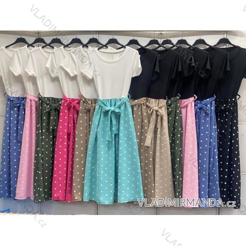 Šaty dlhé letné bodky krátky rukáv dámske (S/M/L ONE SIZE) TALIANSKA MÓDA IMC26155