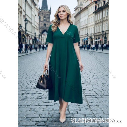 Šaty oversize krátky rukáv dámske nadrozmer (54/56/58 ONE SIZE) TALIANSKA MÓDA IMD26063 zelená smaragdová 54/56/58