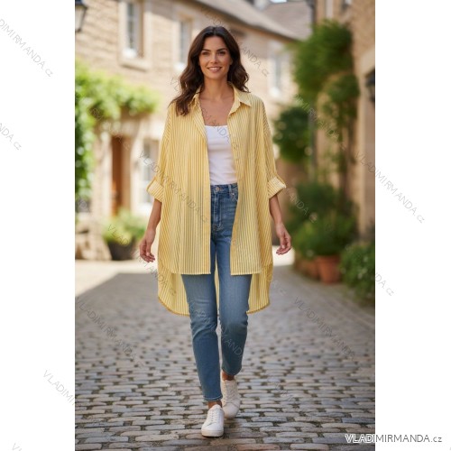 Košile prodloužená 3/4 dlouhý rukáv dámská nadrozměr (48/50/52 ONE SIZE) ITALSKÁ MÓDA IMD26065 žlutá