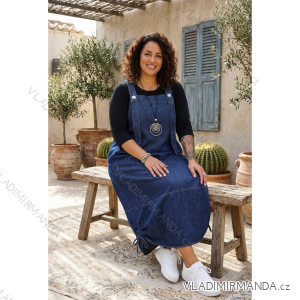 Šaty džínové letní stahovací s kapsami na ramínka dámské nadrozměr IVONA (50/52/54  ONE SIZE) TALIANSKA MÓDA IMC26093