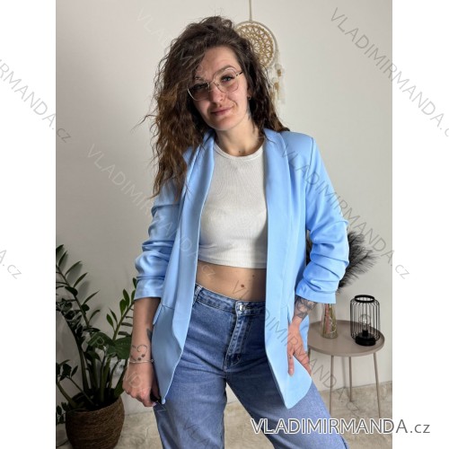 Sako s podšívkou dlouhý shrnutý rukáv dámské (S/M ONE SIZE) ITALSKÁ MÓDA IM423JANE/DU S/M svetlo modrá