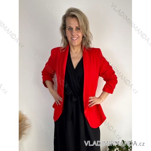 Sako elegantný dlhý rukáv dámske nadrozmer CHRISTIE  (42/44/46 ONE SIZE) TALIANSKA MÓDA IM426039/DUR červená 42/44/46