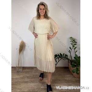 Šaty šifónové skladané společenské krátký rukáv dámske nadrozmer INGRID (46/48/50 ONE SIZE) TALIANSKA MÓDA IMD26000124