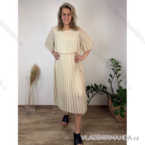 Šaty šifónové skladané společenské krátký rukáv dámske nadrozmer INGRID (46/48/50 ONE SIZE) TALIANSKA MÓDA IMD26000124
