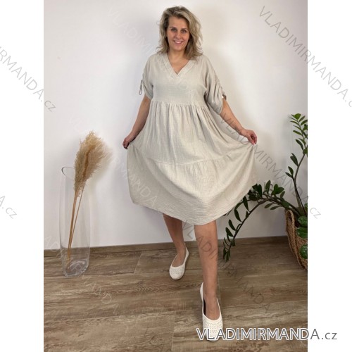 Šaty košeľové mušelín 3/4 rukáv dámske nadrozmer JULIA (44/46/48 ONE SIZE) TALIANSKA MÓDA IMD26001235/DUR 44/46/48 béžová