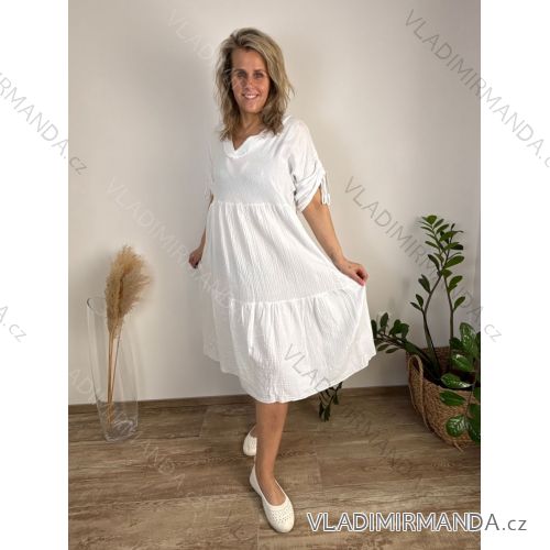 Šaty košeľové mušelín 3/4 rukáv dámske nadrozmer JULIA (44/46/48 ONE SIZE) TALIANSKA MÓDA IMD26001235/DUR 44/46/48 biela