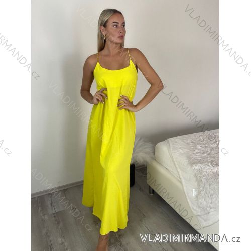 Šaty dlhé letné na ramienka dámske Rebeca (S/M ONE SIZE) TALIANSKA MÓDA IMD23472/DUR žlutá S/M