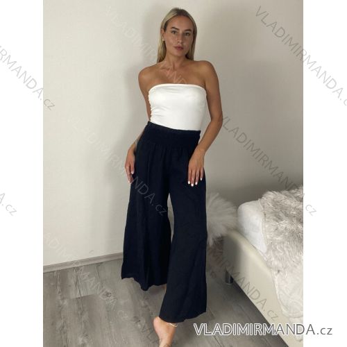 Nohavice lněné volnočasové dámske MODI (S/M/L ONE SIZE) TALIANSKA MÓDA IMSM26001236/DU S/M/L čierna