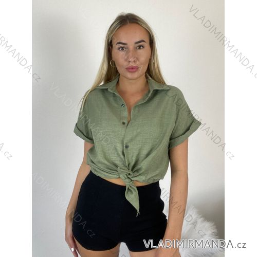 Košeľa krátký rukáv dámska TINA (S/M/L ONE SIZE) TALIANSKA MÓDA IMWKH26001/DUR S/M/L zelená khaki
