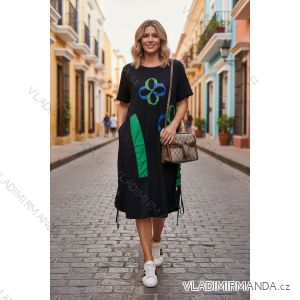Šaty voľnočasové letné s vreckami krátky rukáv dámske nadrozmer (48/50/52 ONE SIZE) TALIANSKA MÓDA IMD26068