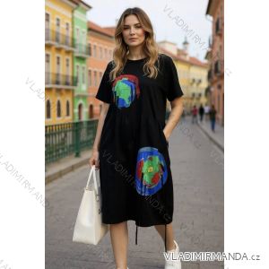 Šaty voľnočasové letné s vreckami krátky rukáv dámske nadrozmer (48/50/52 ONE SIZE) TALIANSKA MÓDA IMD26069