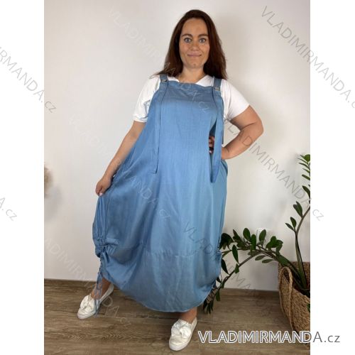 Šaty voľnočasové s laclem na široké ramienka dámske nadrozmer IVONA (46/48/50 ONE SIZE) TALIANSKA MÓDA IMSM260026/DUR 46/48/50 svetle modrá
