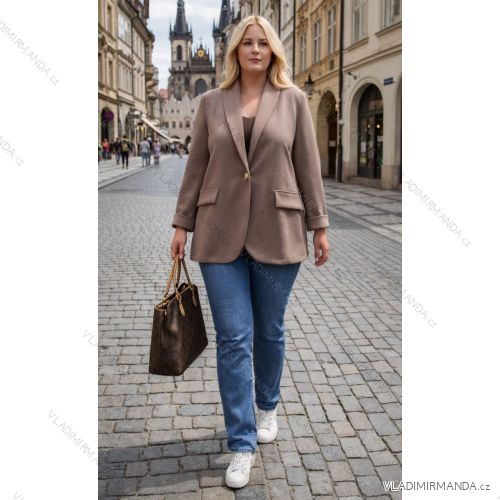 Sako elegantný dlhý rukáv dámske nadrozmer (48/50/52 ONE SIZE) TALIANSKA MÓDA IMD26076