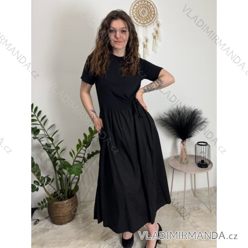 Šaty dlhé krátký rukáv dámske LUISA (M/L/XL ONE SIZE) TALIANSKA MÓDA IMWEC260001/DU černá M/L/XL