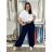 Nohavice letní s opaskom dámske TERNA (S/M/L ONE SIZE) TALIANSKA MÓDA IM426001356/DUR tm. modrá S/M/L